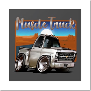 Grey Muscle Truck Illustration Posters and Art